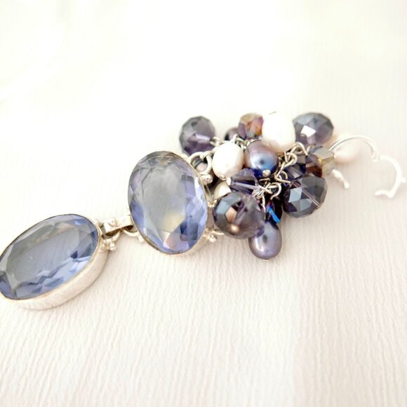 Freshwater Pearl Cluster Pendant - Swarovski Crystals, Iolite -  Sterling Silver - Picture 5 of 5